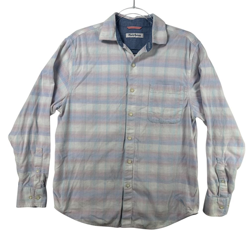 Tommy Bahama Coastal Cord Pastel Plaid Button Down‎ Cotton Shirt Casual Beach S